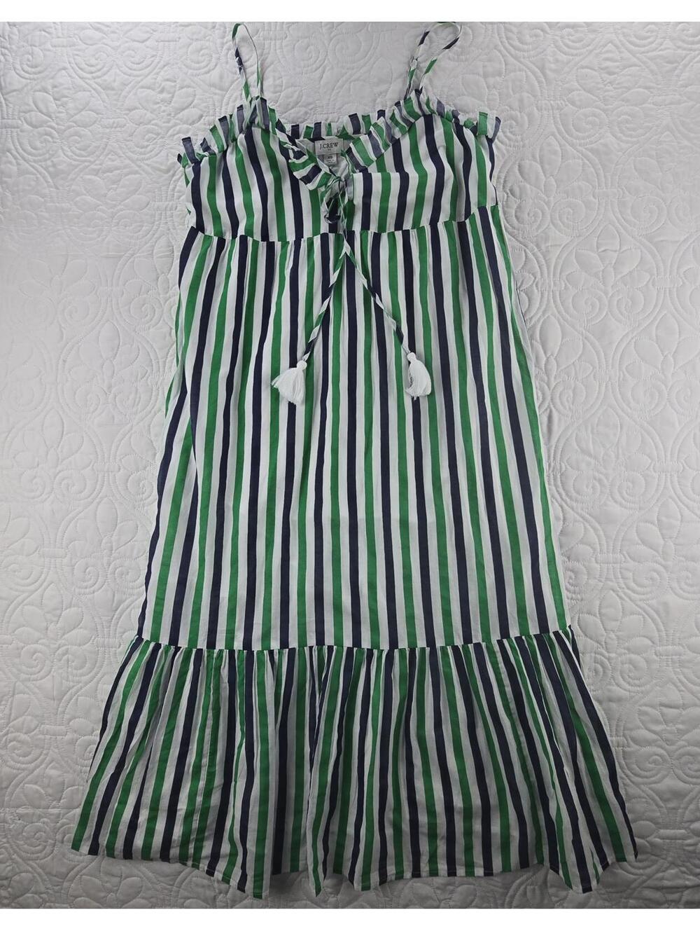 J.Crew Green Blue White Ruffle Striped Summer Sundress Tie Front Size XS - Picture 2 of 9